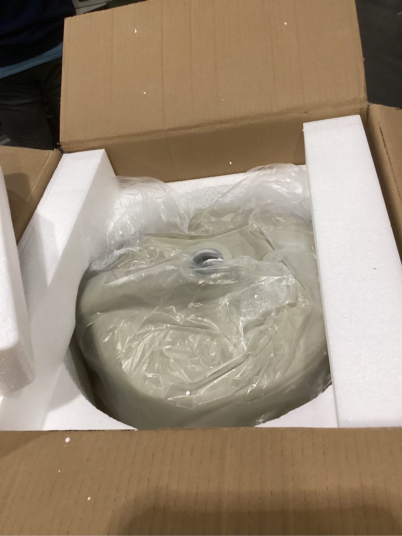 Condition photo showing Good Condition for Round Undermount Bathroom Sink, QISHKA 16" x 16" Ceramic Undercounter Vanity Sink White Porcelain Vessel Sink, Orbicular Wash Basin with Overflow for Restroom White 16" x 16" Round