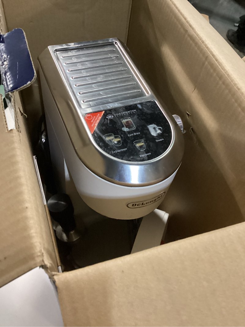 Condition photo showing As Is for De'Longhi Dedica Duo Compact Espresso Machine - Cold Brew Coffee Maker with Milk Frother Wand- for Espresso, Hot & Iced Coffee, Cappuccinos, Lattes & Home Barista Brewing, Vanilla