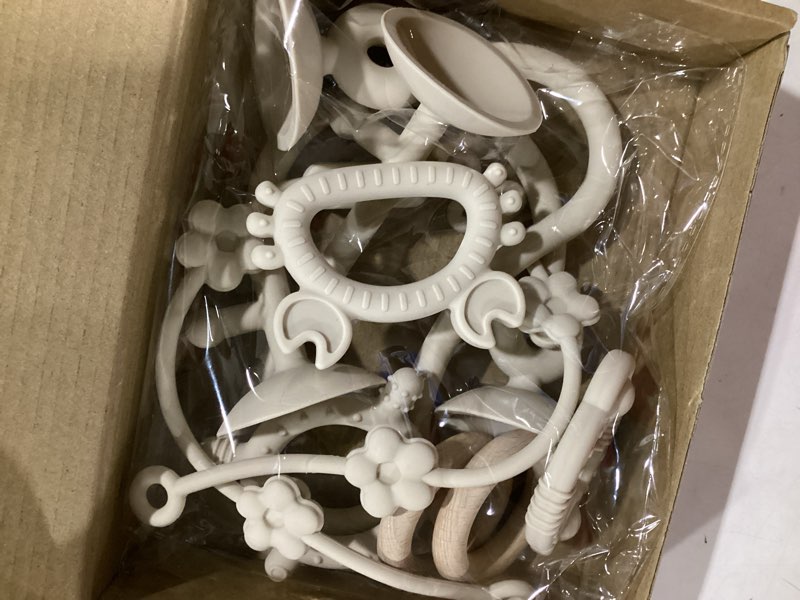 Condition photo showing Good Condition for baby teething relief sensory toys - high chair suction cup toys, tactile silicone teether developmental toy for babies, einstein activity toy for airplane travel, table, highchair tray ivory teether