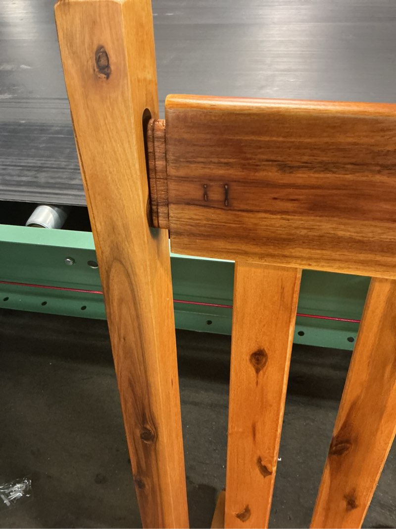 Condition photo showing As Is for style selections wood frame rocking chair with slat seat