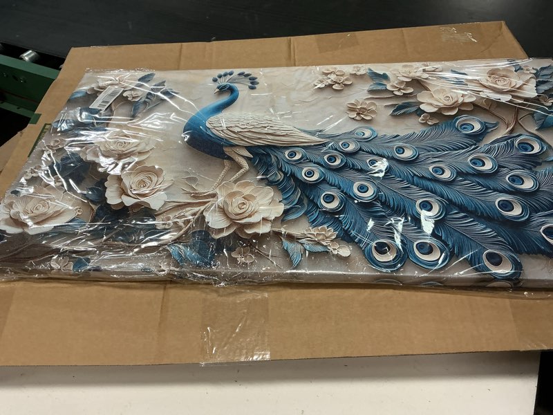 Condition photo showing Good Condition for idafu navy blue peacock wall art for living room office elegant animal peacock and roses painting prints vintage canvas artwork girls bedroom décor ready to hang (16x32 inches) navy blue wall art 30"l x 16"w