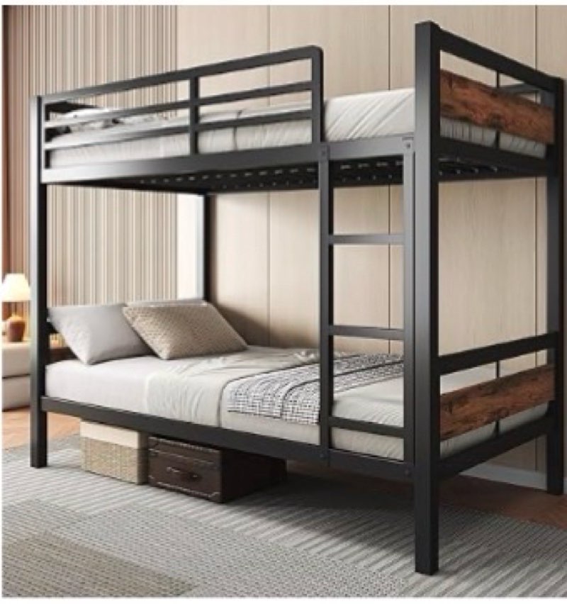 feonase metal bunk bed twin over twin with ladder and high guardrail, heavy-duty