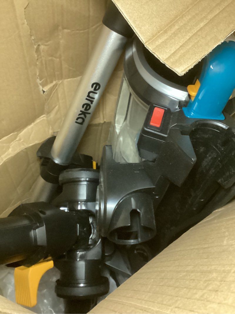Condition photo showing As Is for shark upright vacuum, stratos with duoclean powerfins, hairpro, powered lift-away, self-cleaning brushroll, & odor neutralizer technology, navy, az3002