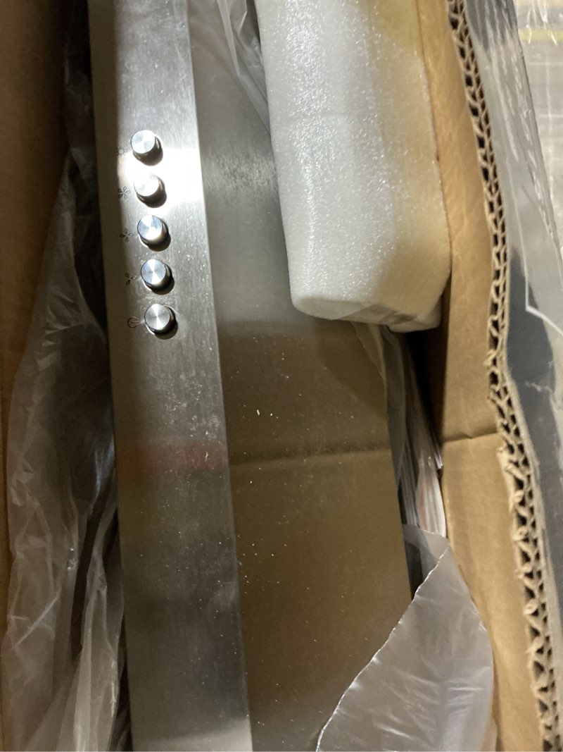 Condition photo showing As Is for used 30 in. 320 cfm convertible under cabinet range hood in stainless steel