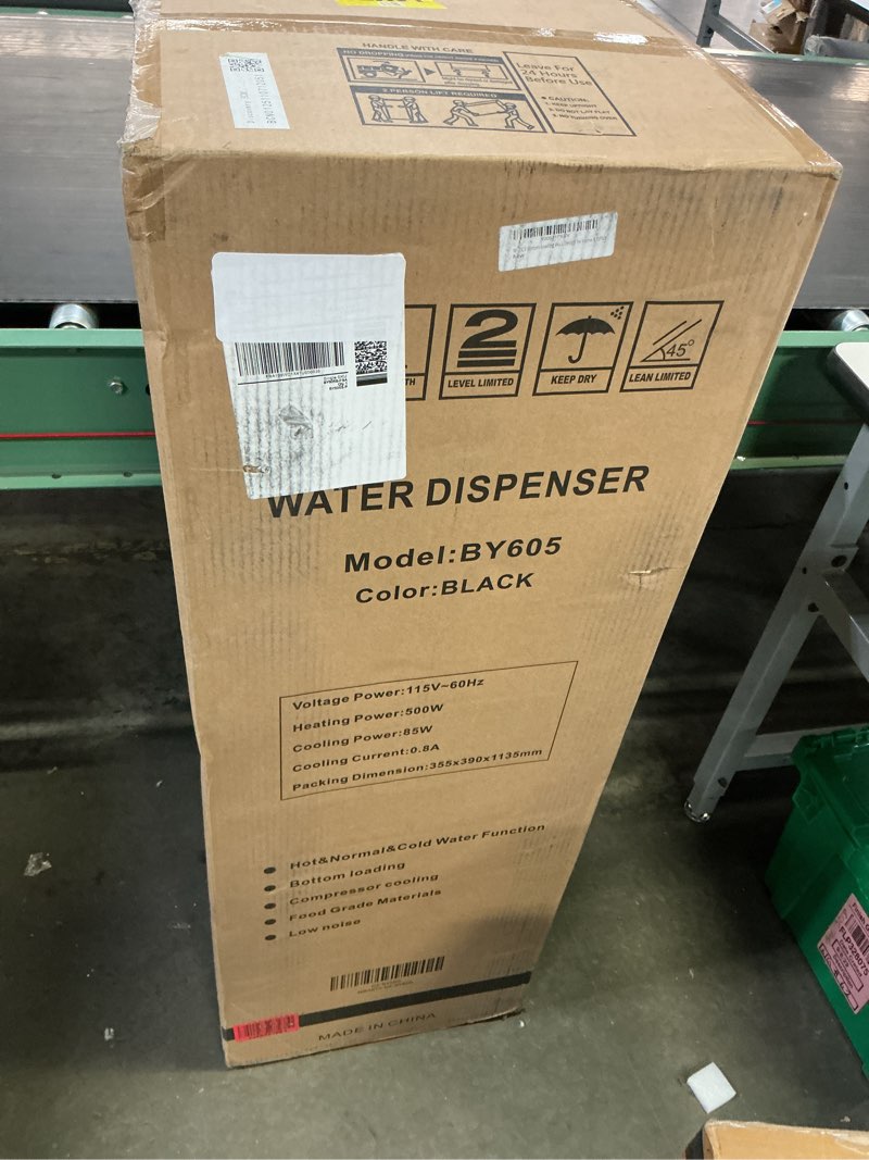 Condition photo showing New/Like New for bottom loading water cooler dispenser for 3 or 5 gallon bottles, stainless steel water cooler with 3 temperature settings - hot, cold & room water, ideal design for home & office