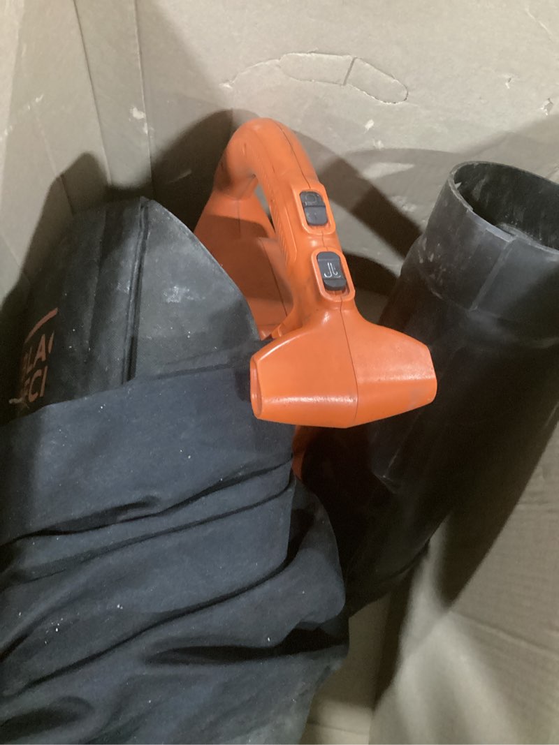 Condition photo showing As Is for black+decker corded leaf blower leaf vacuum and leaf mulcher 3-in-1, up to 230 mph, 12 amp handheld blower and vacuum combo (bv3600)