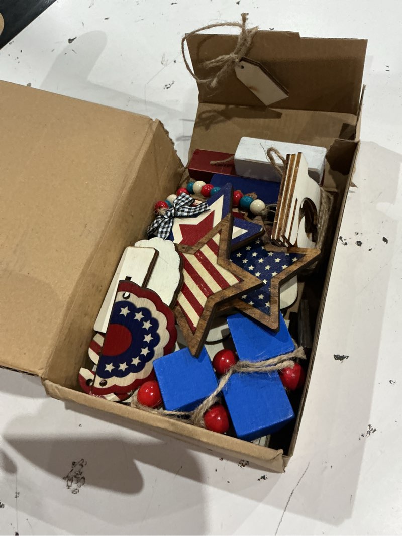 Condition photo showing Good Condition for bucherry 19 pcs 4th of july tiered tray decorations set wood patriotic decoration american flag star gnome red white blue farmhouse decor for memorial day 250th anniversary home indoor birthday party