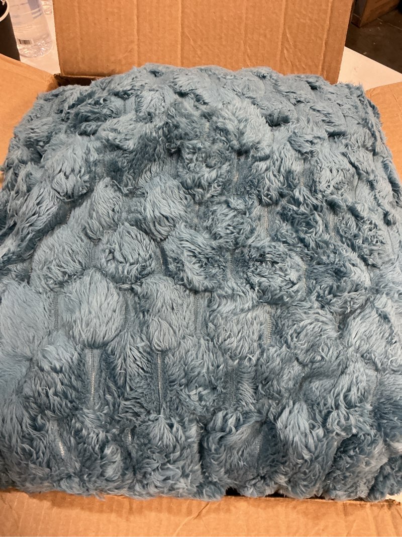 Condition photo showing As Is for whale flotilla king size fuzzy fleece blanket for bed, 90x104 inch fluffy soft jacquard blankets for all season, lightweight and cozy, slate blue slate blue king(90x104 in)