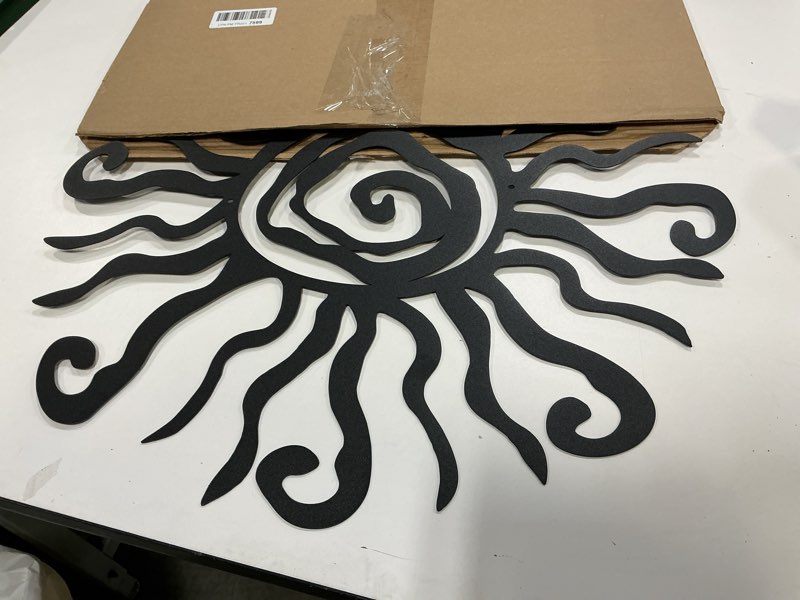 Condition photo showing Good Condition for Riverside Designs Wacky Sun Metal Wall Art Indoor/Outdoor Decor - 24" Black Rust Proof Wall Sculpture - Made in USA - Ideal for Bedroom, Garden, Home, Patio and Farmhouse 24"L x 24"W Black