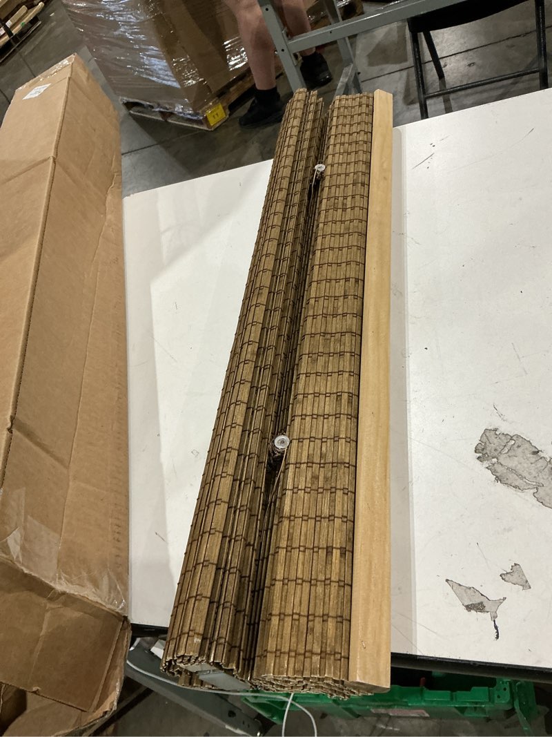 Condition photo showing Good Condition for lazblinds no tools no drill cordless bamboo roman shades, light filtering window treatment, roll up bamboo blinds for windows 30.5'' w x 64'' h, eastfield teak light filtering-eastfield teak 30.5" w x 64" h