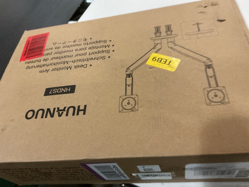 Condition photo showing New/Like New for huanuo nitroglide™ dual monitor stand for 13?–40?, premium dual monitor mount with usb, height adjustable monitor stand for 2 monitors, vesa mount with clamp/grommet base, holds 26.4lbs per arm, hnds7 13-40 inch