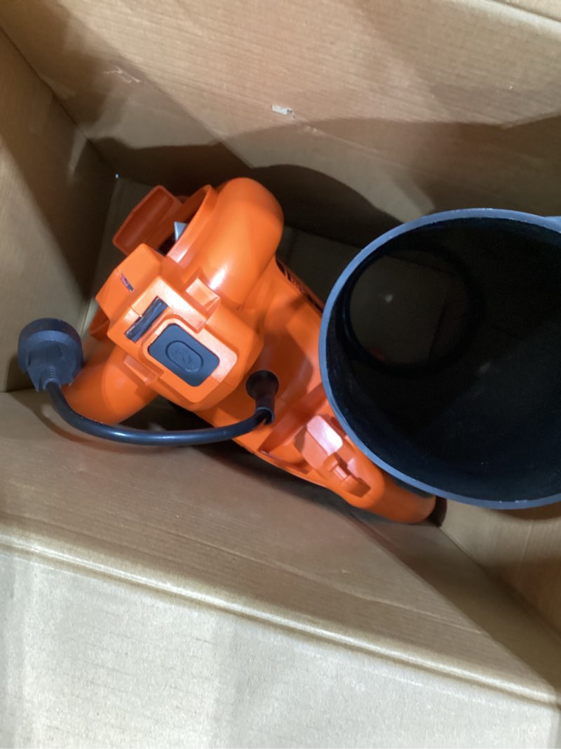 Condition photo showing As Is for black+decker 3-in-1 electric leaf blower, leaf vacuum/mulcher, up to 250 mph, premium disposable system, corded, 12-amp handheld lightweight corded electric combo (bv6600) 250 mph blower - premium disposable system
