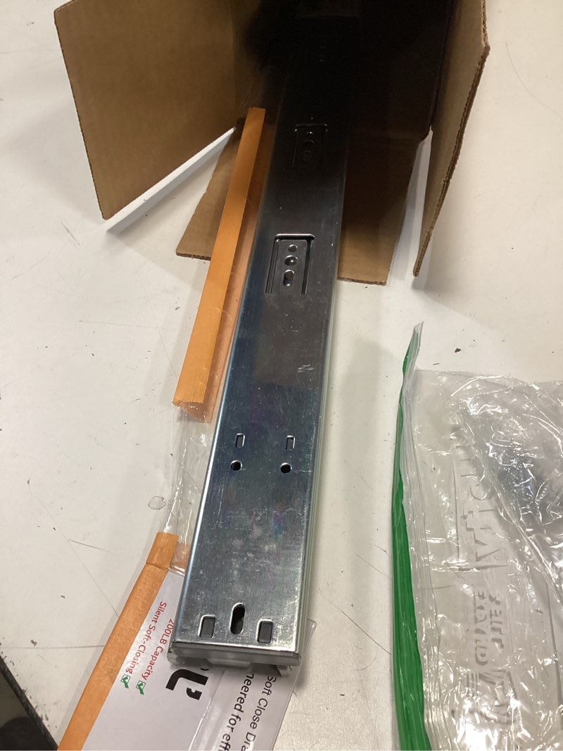 Condition photo showing As Is for 1 Pair | Soft Close Drawer Slides 22 inch, HBL’ Heavy Duty Cabinet Drawer Slides Replacement - Ball Bearing Full Extension, 200 LB Capacity, Made of Cold-Rolled Steel, Rust-Resistant & Long-Lasting. 22" Drawer Slide 1 Pair Silver