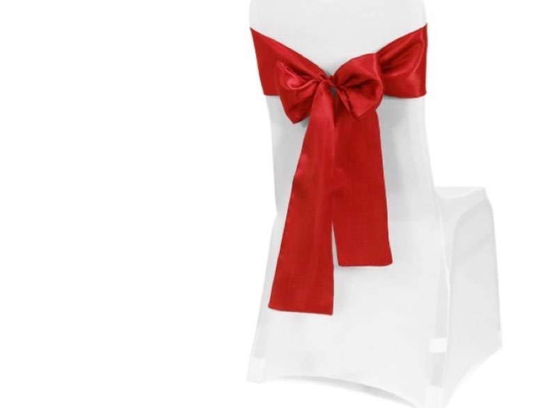 10 pcs red satin chair sashes bows universal chair cover for wedding reception events banquets party, hotel event decorations, 6 x 108 inch( color red)