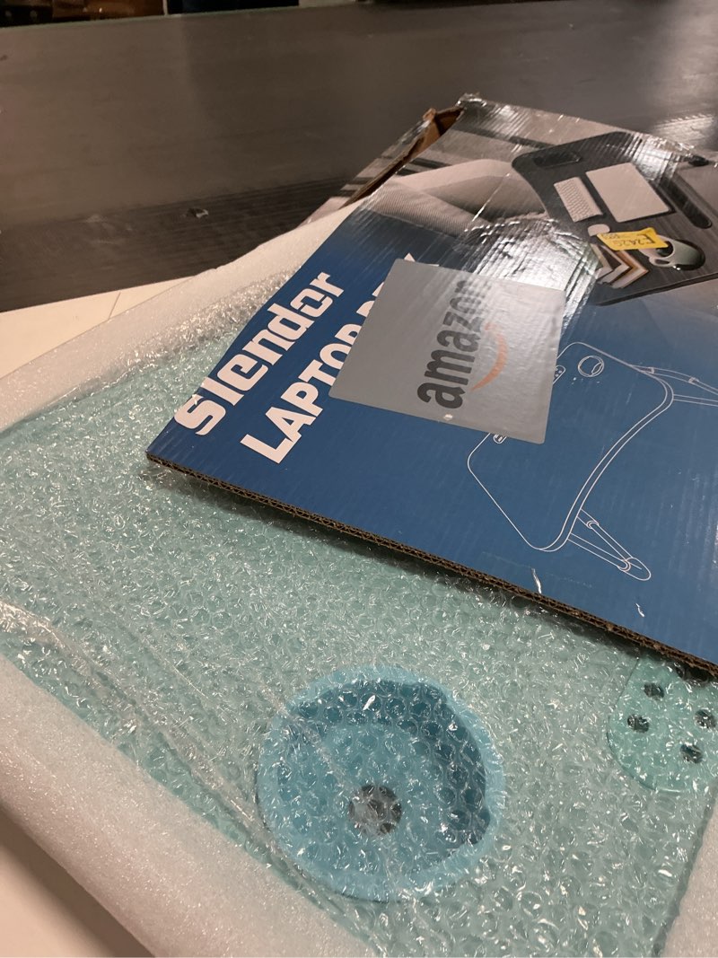 Condition photo showing Good Condition for Slendor Lap Desk with Cup Holder, Foldable Laptop Table for Bed, Portable Bed Desk for Laptop and Writing, Computer Tray with Tablet Slot, Notebook Stand Reading Holder for Couch Sofa Floor,Blue