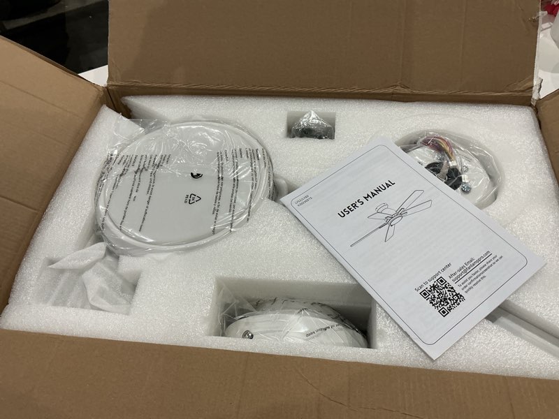 Condition photo showing Good Condition for zmishibo 60 inch ceiling fan with light, app&remote control, flush mount low profile, dimmable 20w led light, quiet reversible motor for bedroom, living room, apartment, white 60 inch white