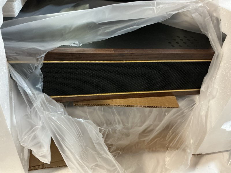 Condition photo showing Good Condition for turntable record player with built-in speakers, vinyl record player support bluetooth playback auto stop 33&45 rpm speed rca line out aux in all-in-one belt-drive turntable for vinyl records brown