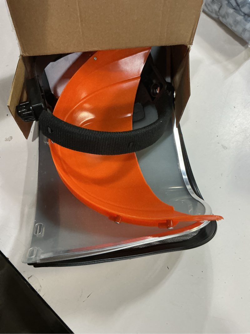 Condition photo showing Good Condition for kingdder chainsaw faceshield 2 mesh face shield and 2 clear plastic safety visors, adjustable headge
