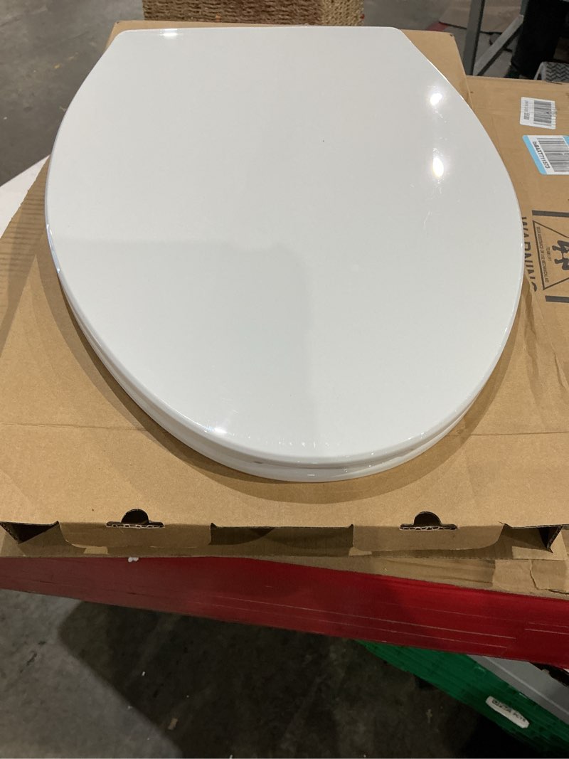 Condition photo showing As Is for (((((item similar ))))delta faucet morgan elongated slow-close white toilet seat with non-slip seat bumpers, white transitional slow close