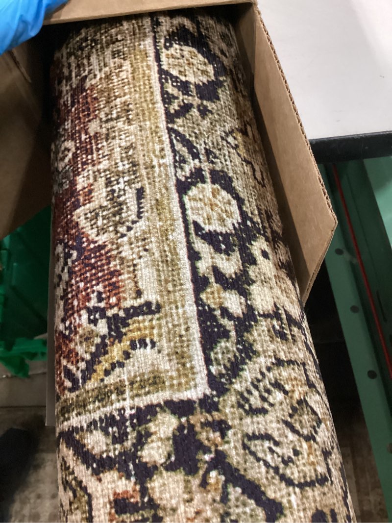 Condition photo showing Good Condition for loloi layla collection lay-03 olive/charcoal 2'-3" x 3'-9" .13" thick accent rug, soft, durable, vintage inspired, distressed, low pile, non-shedding, easy clean, printed, living room rug 2'3" x 3'9" (rectangular) olive / charcoal