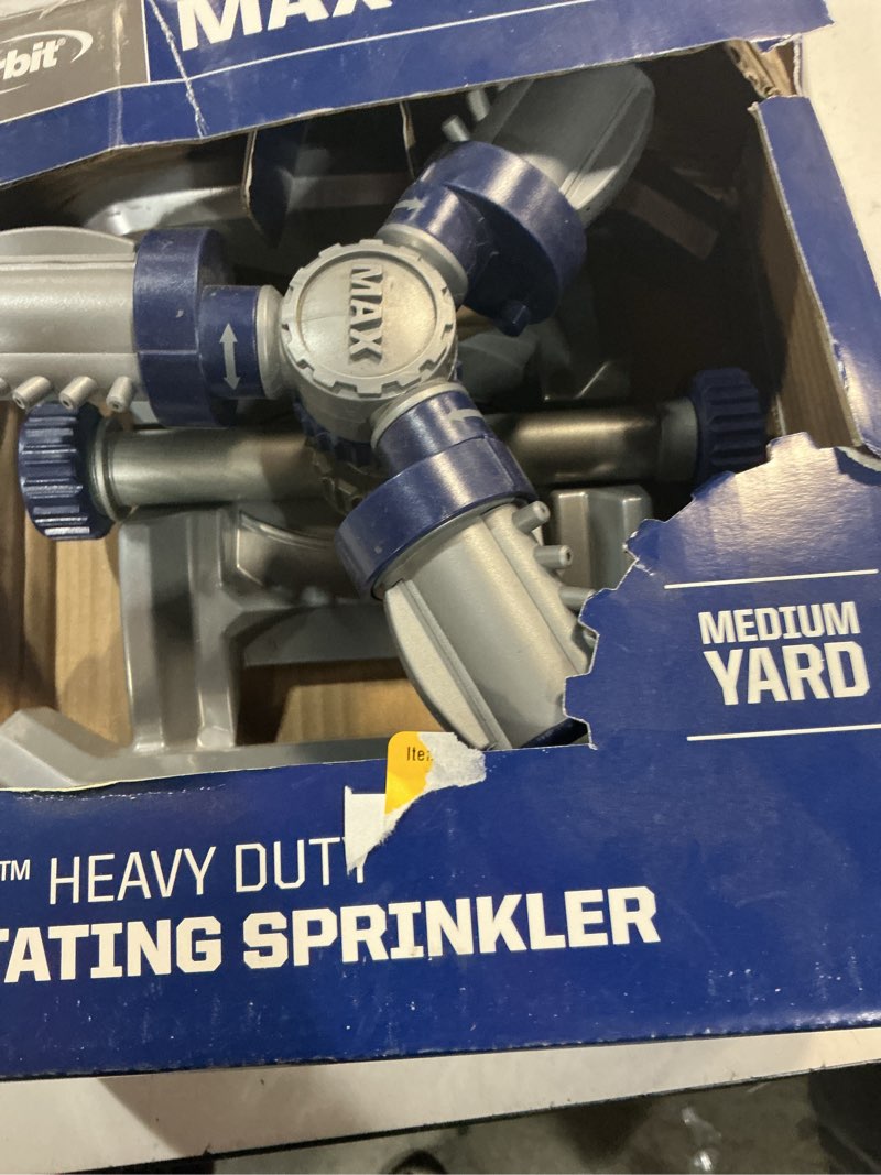 Condition photo showing As Is for orbit max 1250-sq. feet rotating sled lawn sprinkler
