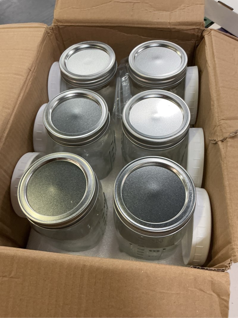 Condition photo showing Good Condition for jumterlee 6 pack 32 oz mason jars, wide mouth mason jars with lids and bands and 6 white plastic mason jar lids, canning jars for overnight oats, food storage, dry food, snacks, candies and more clear