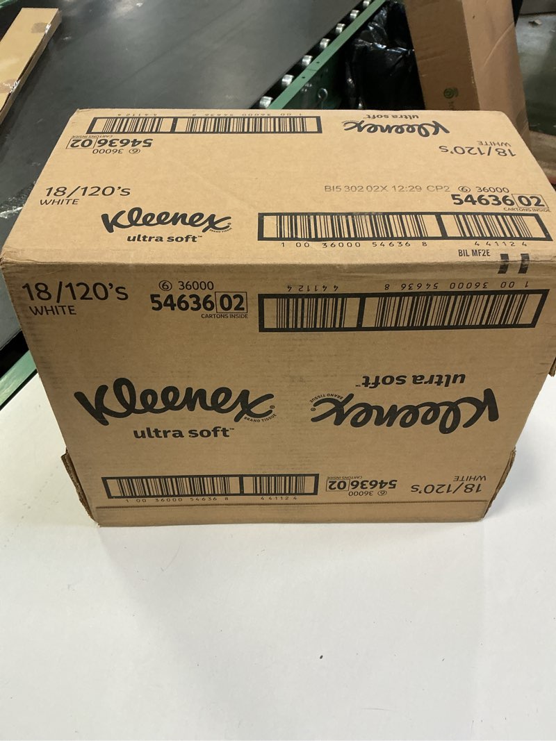 Condition photo showing New/Like New for Kleenex Ultra Soft Facial Tissues, 18 Flat Boxes, 120 Tissues per Box, 3-Ply (2,160 Total), Packaging May Vary White 1 Count (Pack of 18)