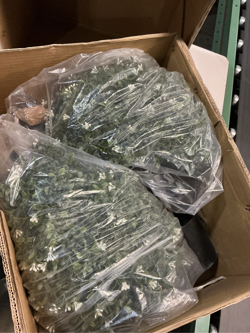 Condition photo showing Good Condition for all season green boxwood ball shaped artificial topiary potted plant outdoor set of 2