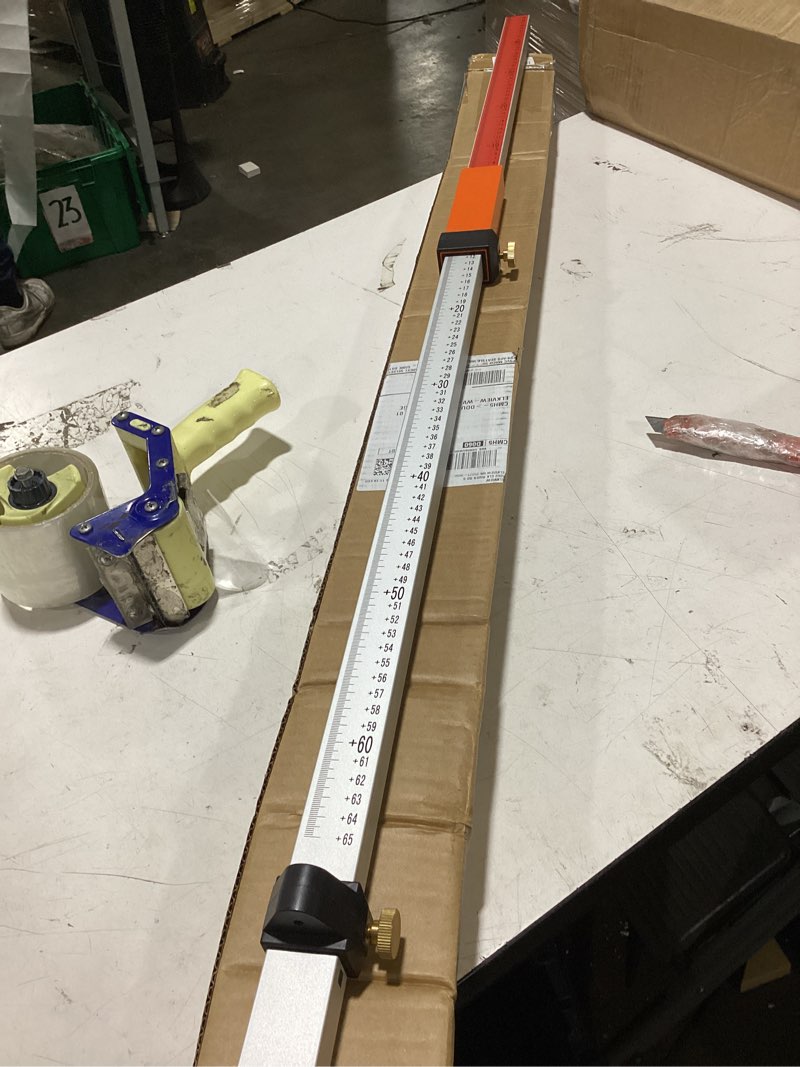 Condition photo showing Good Condition for laser grade rod, laser level suit for rotary laser level grade rod with quick lock aluminum rod to measure, inch scale at front & metric scale at back rod with carrying case