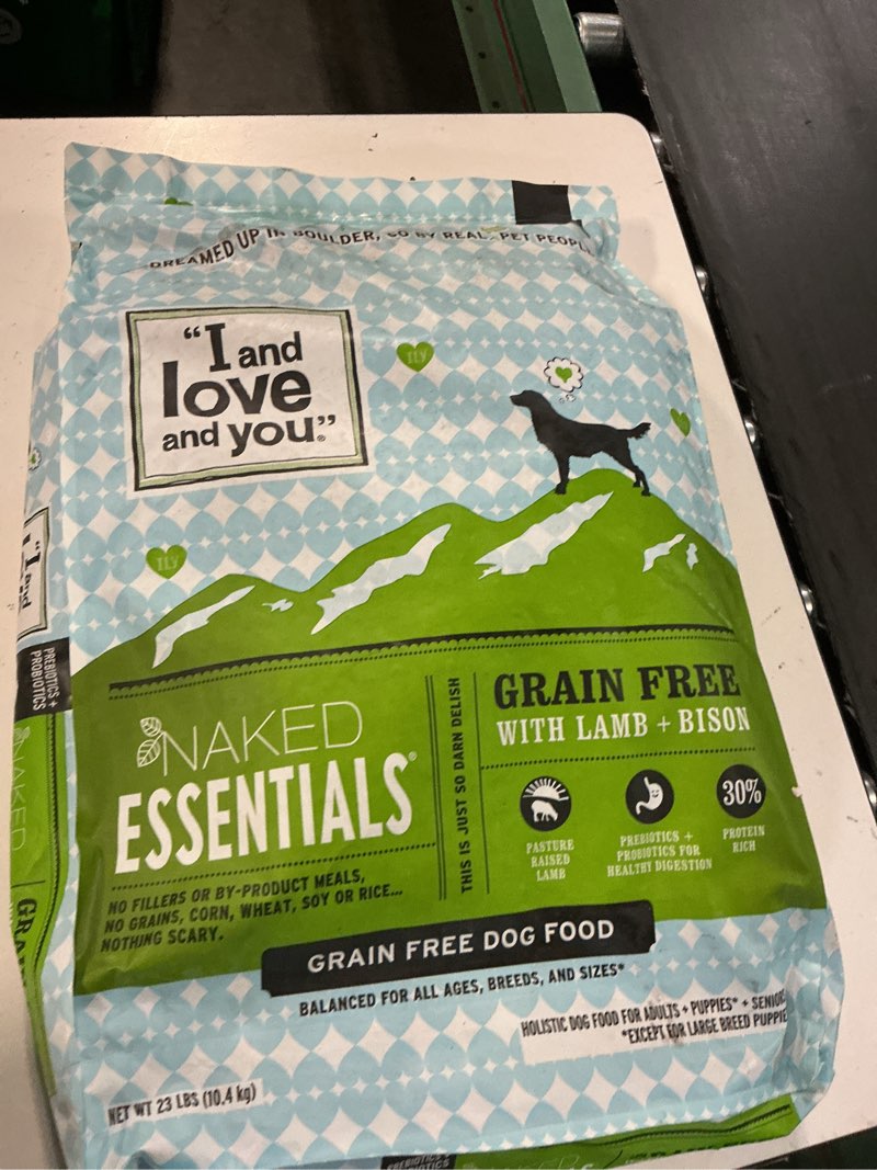 Condition photo showing New/Like New for i and love and you naked essentials dry dog food - lamb + bison - high protein, real meat, no fillers, prebiotics + probiotics, 23lb bag lamb + bison 23 pound (pack of 1) (best by 06/20/2026)