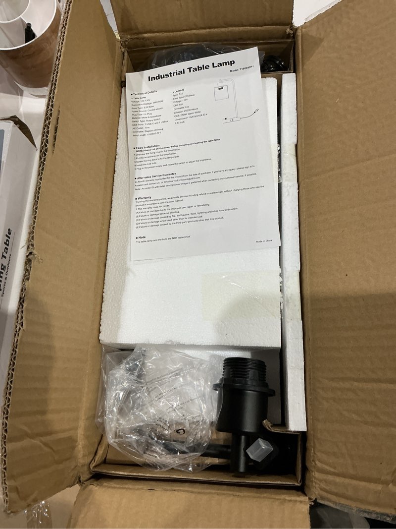 Condition photo showing Good Condition for set of 2 industrial table lamps with usb c+a ports and outlet, fully stepless dimmable bedside lamps for bedrooms, nightstand desk lamp with glass shade for reading living room office (bulbs included) glass & matte black(base)