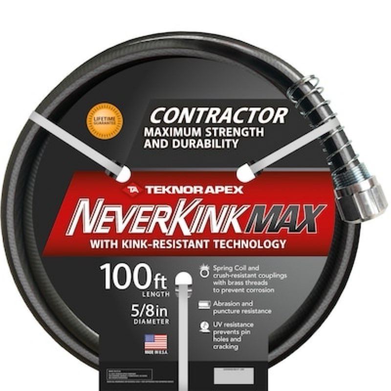 neverkink max teknor apex 5/8-in x 100-ft contractor -duty kink free vinyl black coiled hose