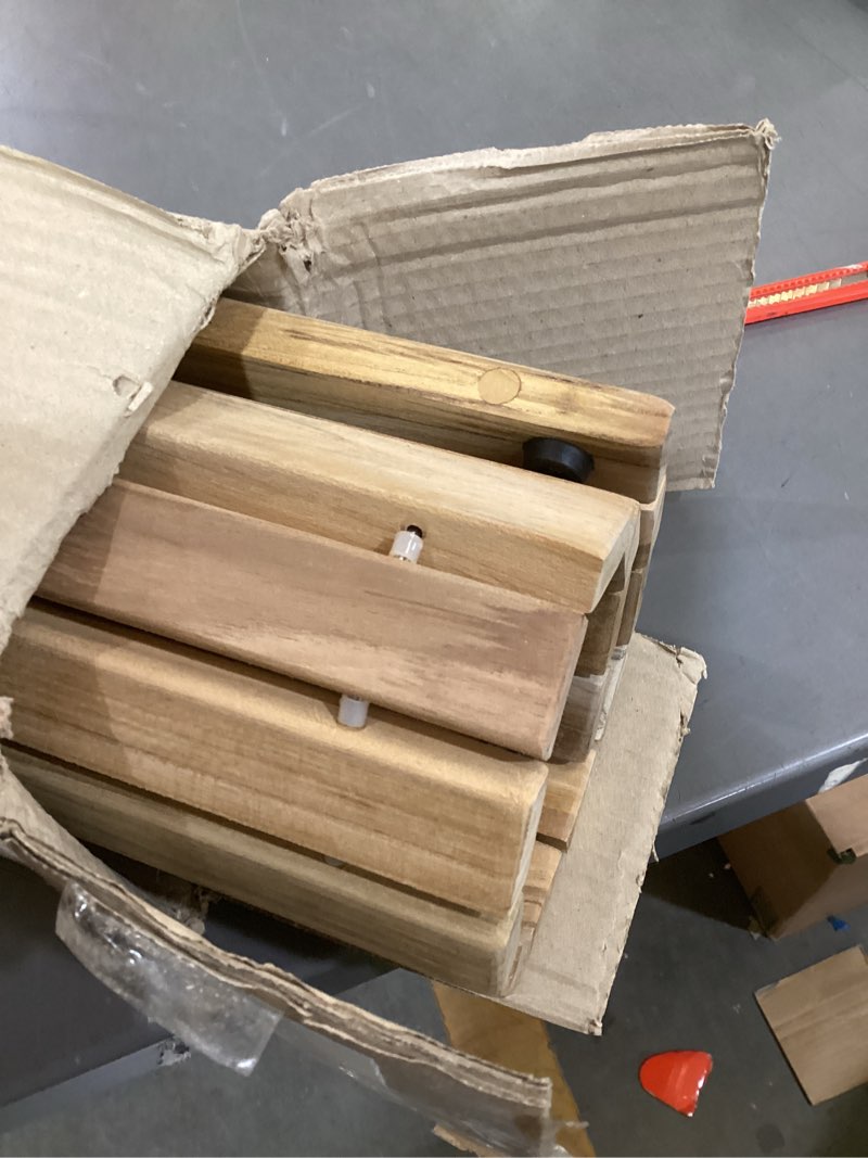 Condition photo showing Good Condition for nordic teak 100% solid teak wood string mat - indoor and outdoor use - non-slip wooden platform for sauna, pool, hot tub flooring decor and protector (natural finish, 19.6" x 19.6") natural finish 19.6" x 19.6" (square)