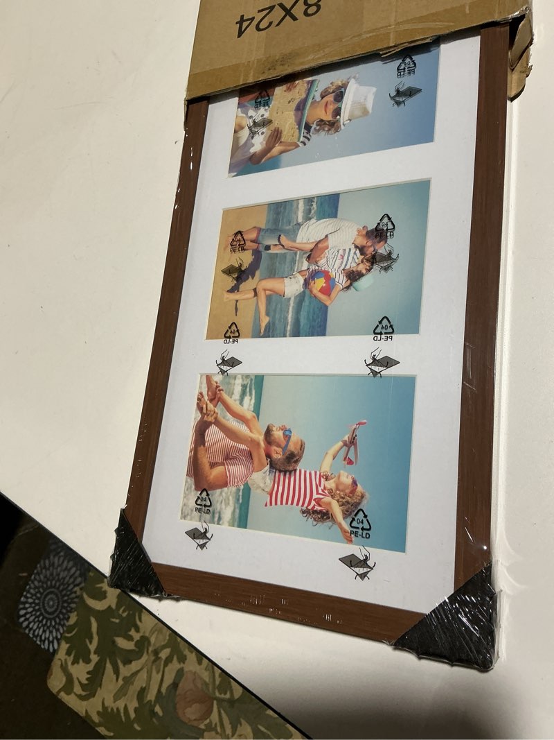 Condition photo showing Good Condition for decorUhome 8x24 Picture Frames Collage Wall Decor, Display 5Pcs 4x6 Photos with Mat or 1Pcs 8x24 Unmatted, 5 4x6 Collage Picture Frames for Wall Mounting, Brown 8x24 (5-4x6) Brown
