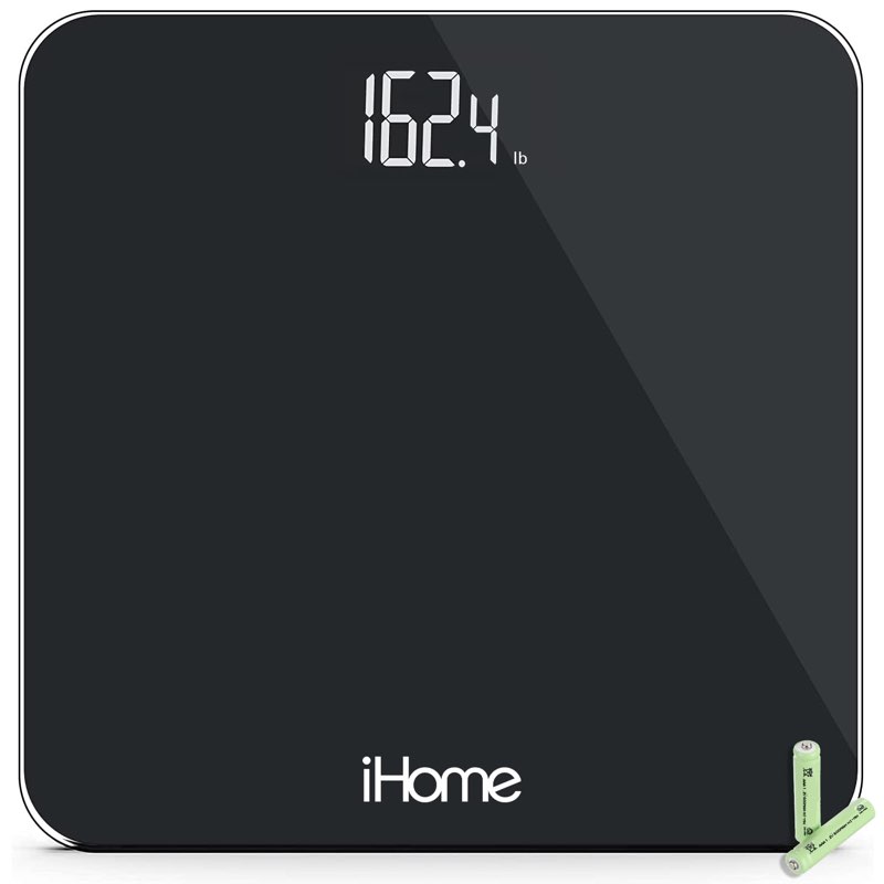 iHome Digital Battery Powered Bathroom Scale 397 lbs with Fit+ Personal Coach App, FSA and HSA Eligible, Black