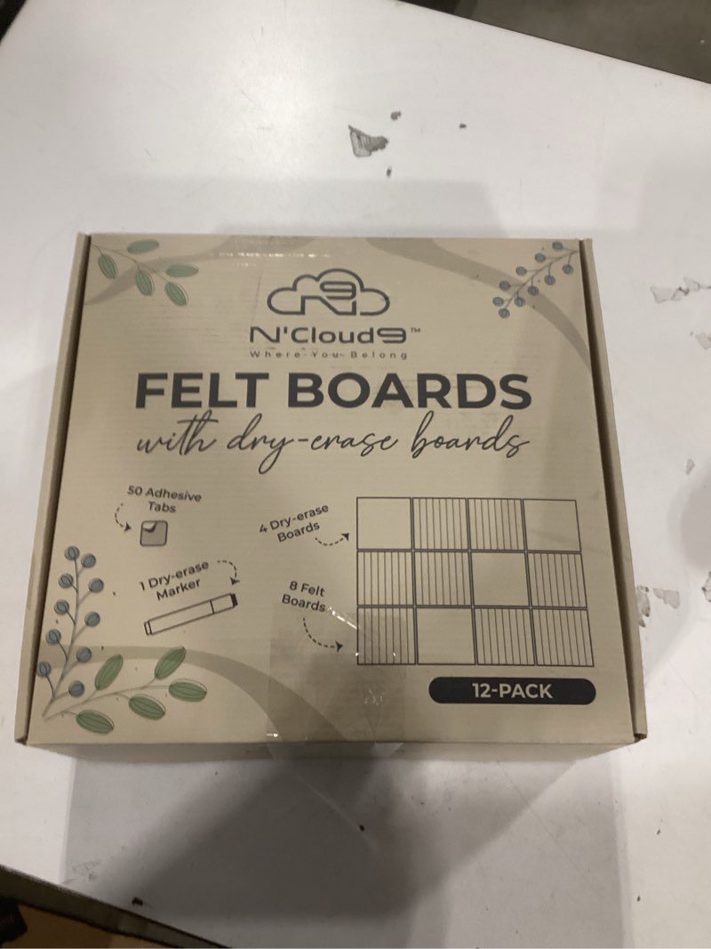 Condition photo showing New/Like New for 2-in-1 Style Felt Cork Board Tiles with Reversible Dry Erase Boards - Bulletin Organizer Pinboards for Wall with Strong Adhesion - Alternative Corkboard for Office and Home - 11.8" x 11.8", 12 Pack