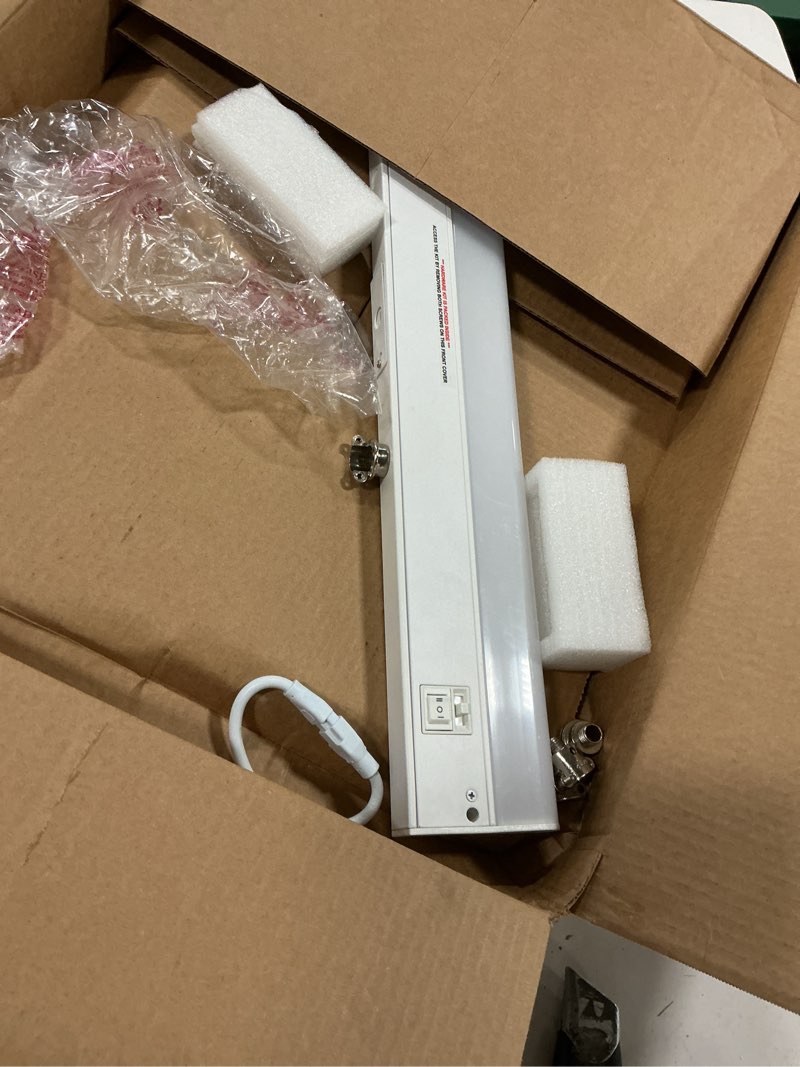 Condition photo showing As Is for Getinlight 18-inch Hardwired Only 3 Color LED Under Cabinet Lighting, Selectable 3000K/4000K/5000K, Dimmable, Matte White Finished, ETL Listed, IN-0201-12-WH-345K 3-Color 18-inch