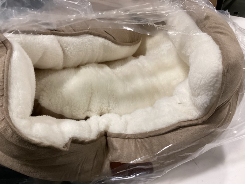 Condition photo showing Good Condition for Bedsure Dog Beds for Small Dogs - Round Medium Cat Beds for Indoor Cats, Washable Pet Bed for Puppy and Kitten with Slip-Resistant Bottom, 25 Inches, Taupe 25"L x 21"W x 8"Th Camel