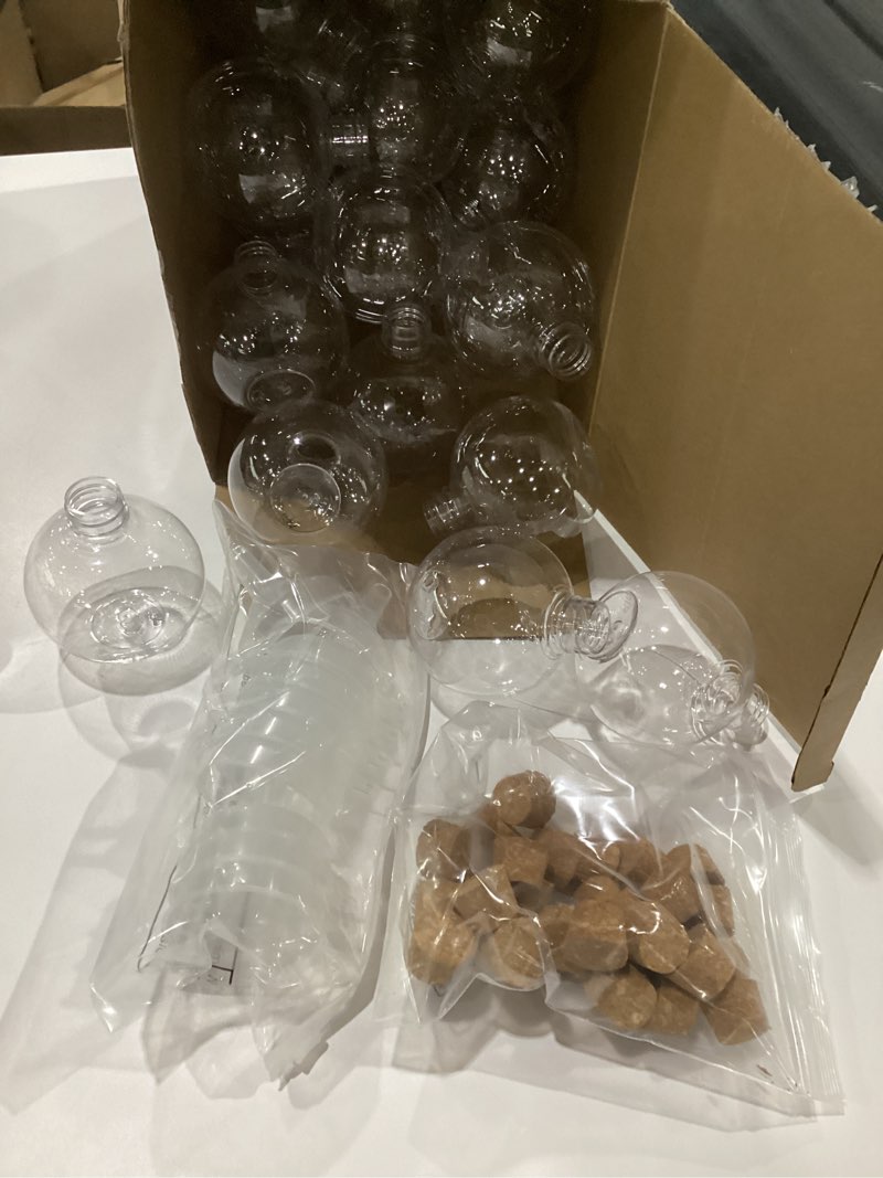 Condition photo showing Good Condition for Jinei 30 Pcs 6 oz Ball Shape Plastic Sand Art Bottles Spherical Clear Plastic Potion Bottles Christmas Cocktail Ornament Balls for DIY Wedding Party Gift Crafts Decoration(Wood Color, Cork) Cork Wood Color