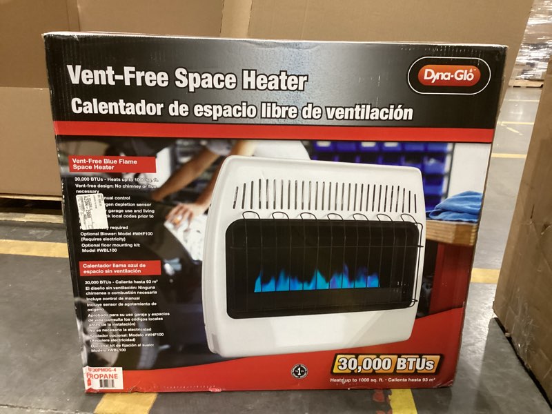 Condition photo showing New/Like New for Dyna-Glo 30,000 BTU Liquid Propane Blue Flame Vent Free Wall Heater, White