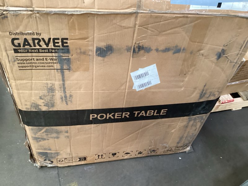 Condition photo showing As Is for garvee 8-player collapsible oval casino card table – 72" portable game table for texas hold'em & blackjack with padded armrests, deep cup holders, casino felt, collapsible legs & storage bag, black ed 