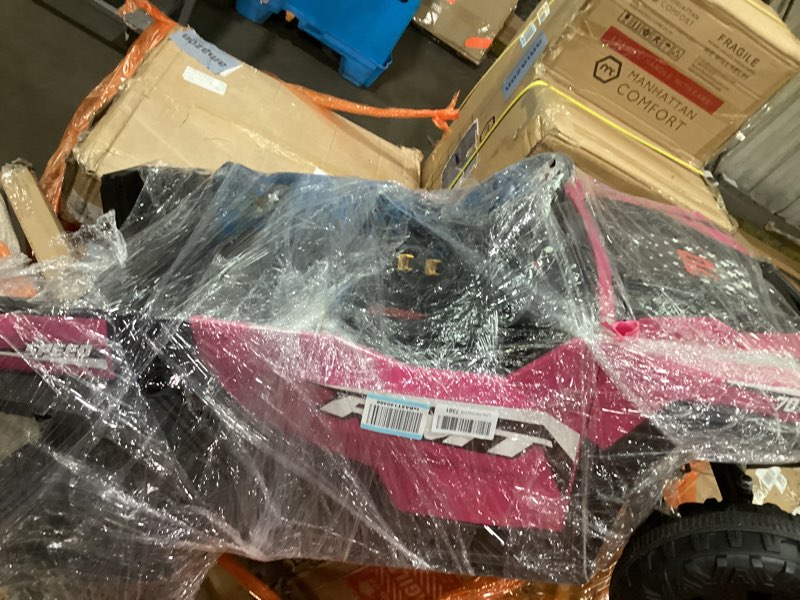 Condition photo showing As Is for Damaged *ELEMARA 24V Ride on Toy for Big Kid,Ride on Car 2 Seater w/Sun Shade,Dump Bed & Shovel,4.5MPH,4WD Electric Car for Kids,Battery Car w/Remote,Kids Ride on Truck,3 Speeds,LED Lights,Bluetooth, Pink Pink 24V