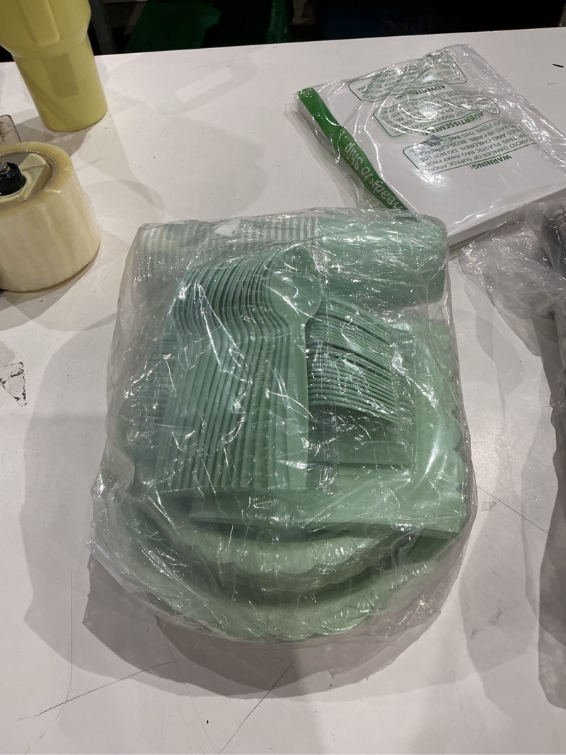 Condition photo showing Good Condition for vyntra 175 pcs sage green birthday paper plates and napkins set for 25 guests, disposable party supplies, 9" dinner plates & 7" dessert plates sage green scallop 175 pcs