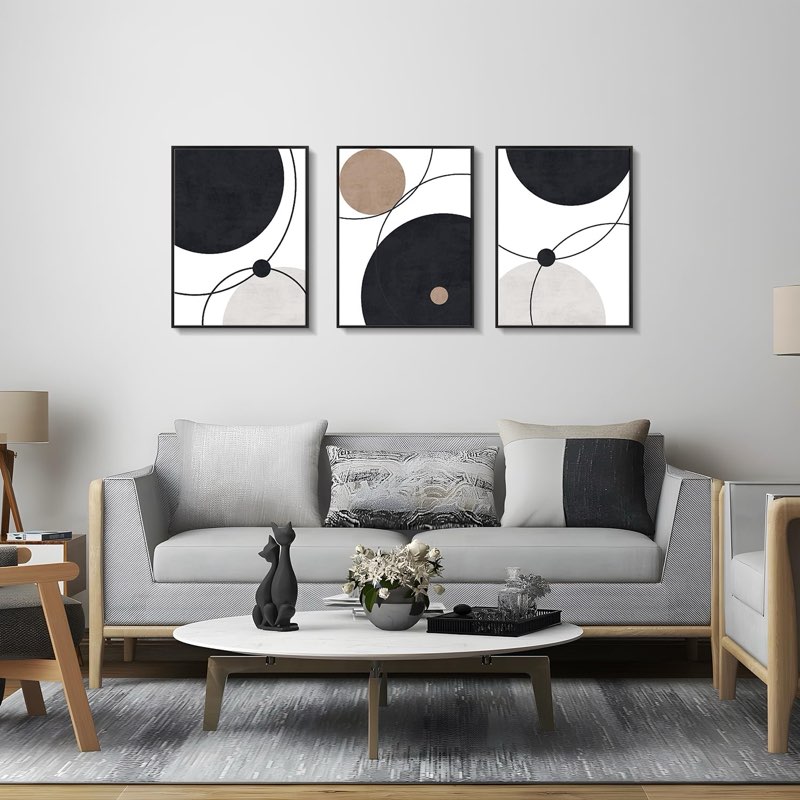 Pigort Modern Abstract Wall Art for Living Room Geometry Canvas Wall Art Minimalist Wall Decor Black