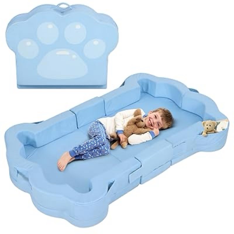 Foldable Portable Toddler Travel Bed,Toddler Floor Bed with Washable Cover for Kids,Soft and Safe (Blue)