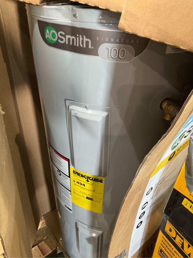 Condition photo showing As Is for a.o. smith signature 100 50-gallons short 6-year warranty 4500-watt double element electric water heater