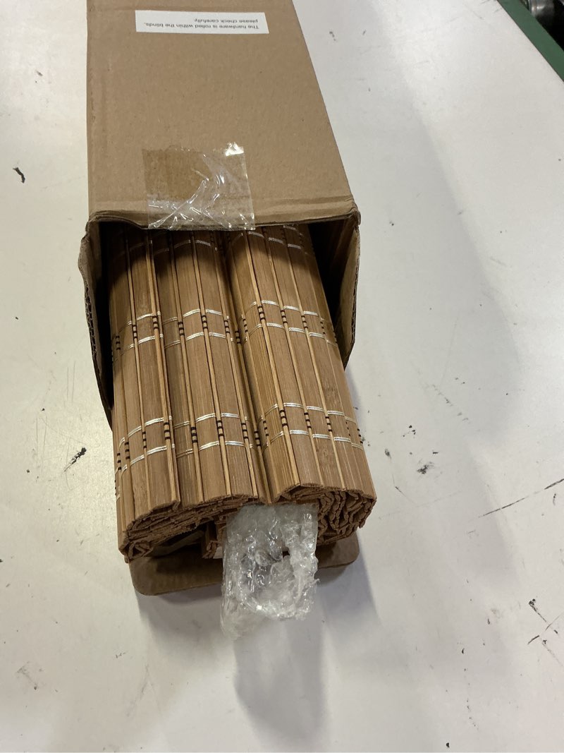 Condition photo showing Good Condition for lazblinds no tools no drill cordless bamboo roman shades, light filtering window treatment, roll up bamboo blinds for windows 28'' w x 64'' h, brown light filtering-brown206 28" w x 64" h
