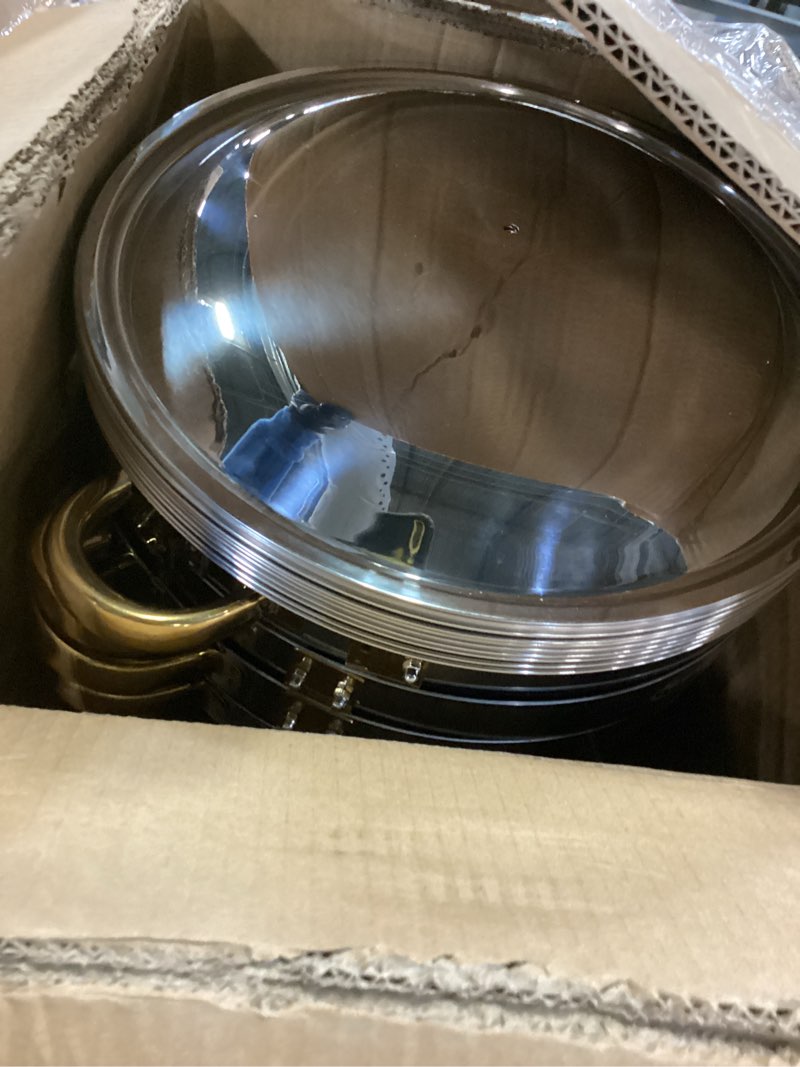 Condition photo showing Good Condition for Chafing Dishes for Buffet 4 Pack, 6QT Round Chafing Dishes for Buffet [Elegant Gold and Silver Colors] Stainless Steel Chafing Dish Buffet Set for Any Party