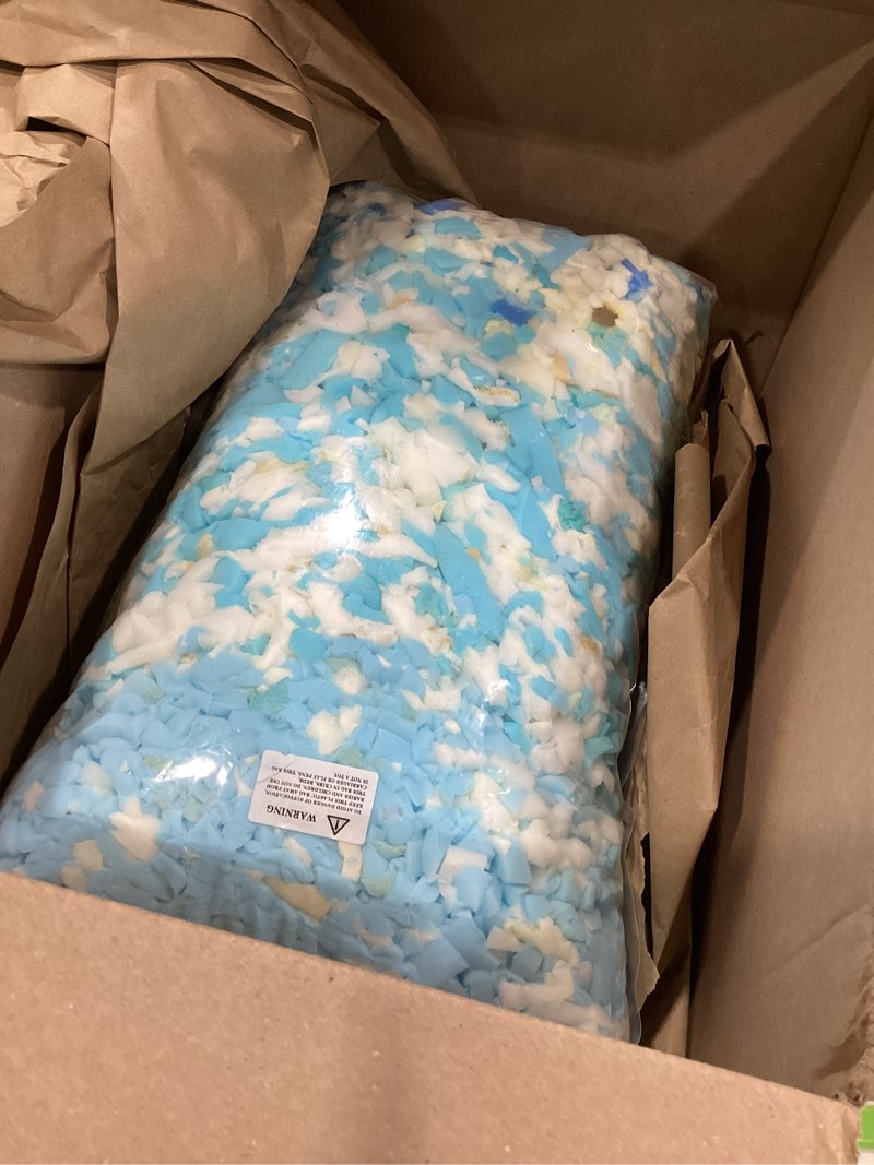 Condition photo showing Good Condition for 40LBS Shredded Memory Foam Filling Bean Bag Filler, Added Gel Particles Comfortable and Soft,Very Suitable for Filling Bean Bags, Pillows,Dog beds, Couch Cushion Blue White 40 LBS
