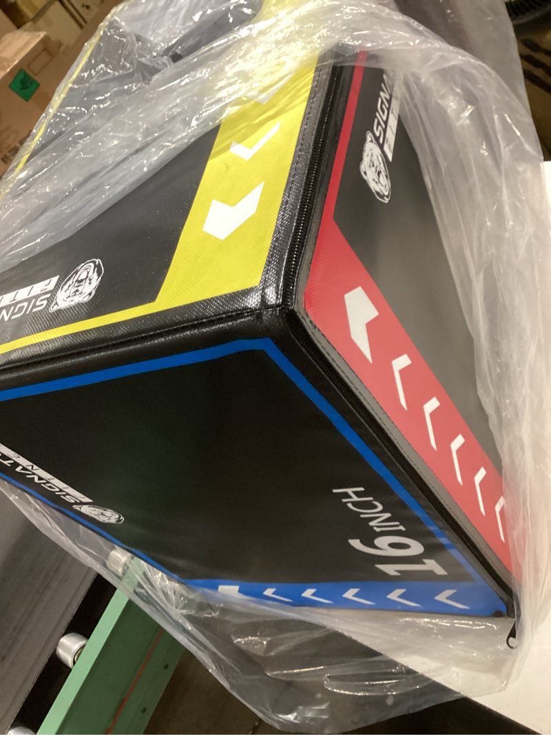 Condition photo showing New/Like New for signature fitness 3-in-1 foam plyometric jump box, adjustable height 16/20/24 inch, anti-slip surface, easy to clean, for home gym training, multi-color
